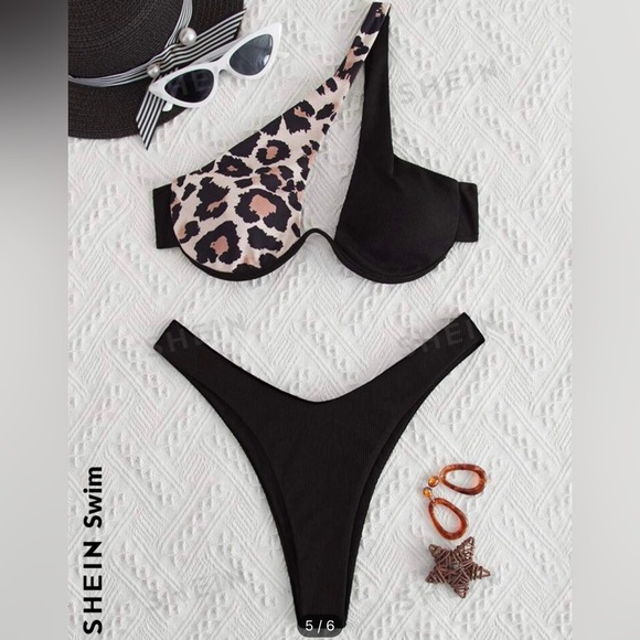 Cheetah print and black bikini set - Picture 5 of 9